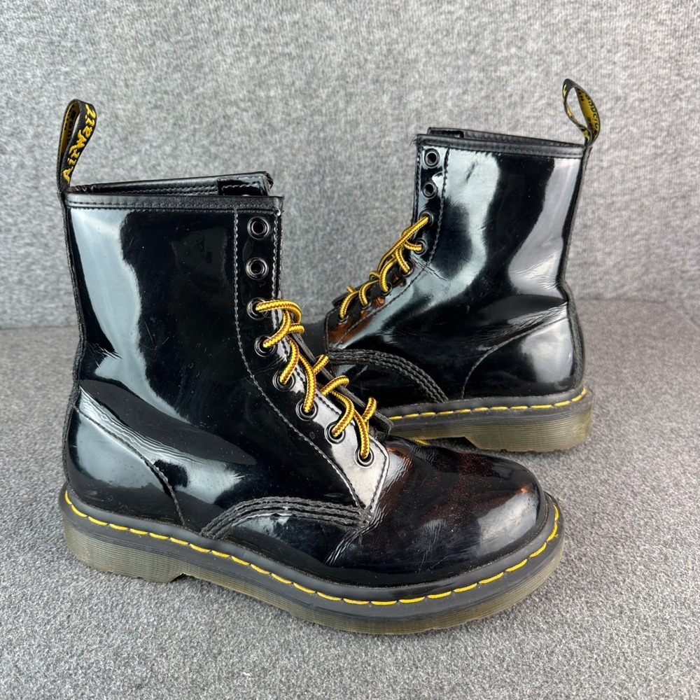 Dr. Martens 1460‎ Patent Leather Lace Up Combat Boots Black Womens Size 8